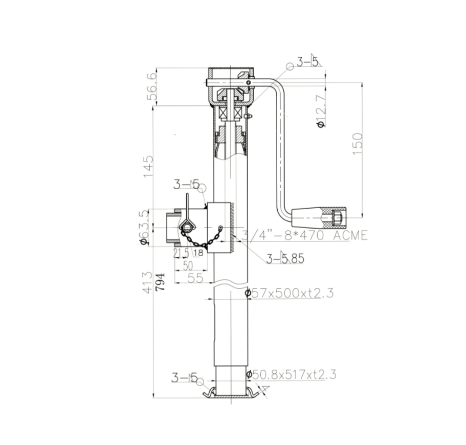 Опорная стойка подъемная TRAILERCOM TW (до 900кг)