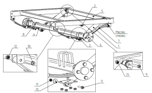 Ось прицепа МЗСА 817702.012 (02.001-05) в сборе, 750 кг