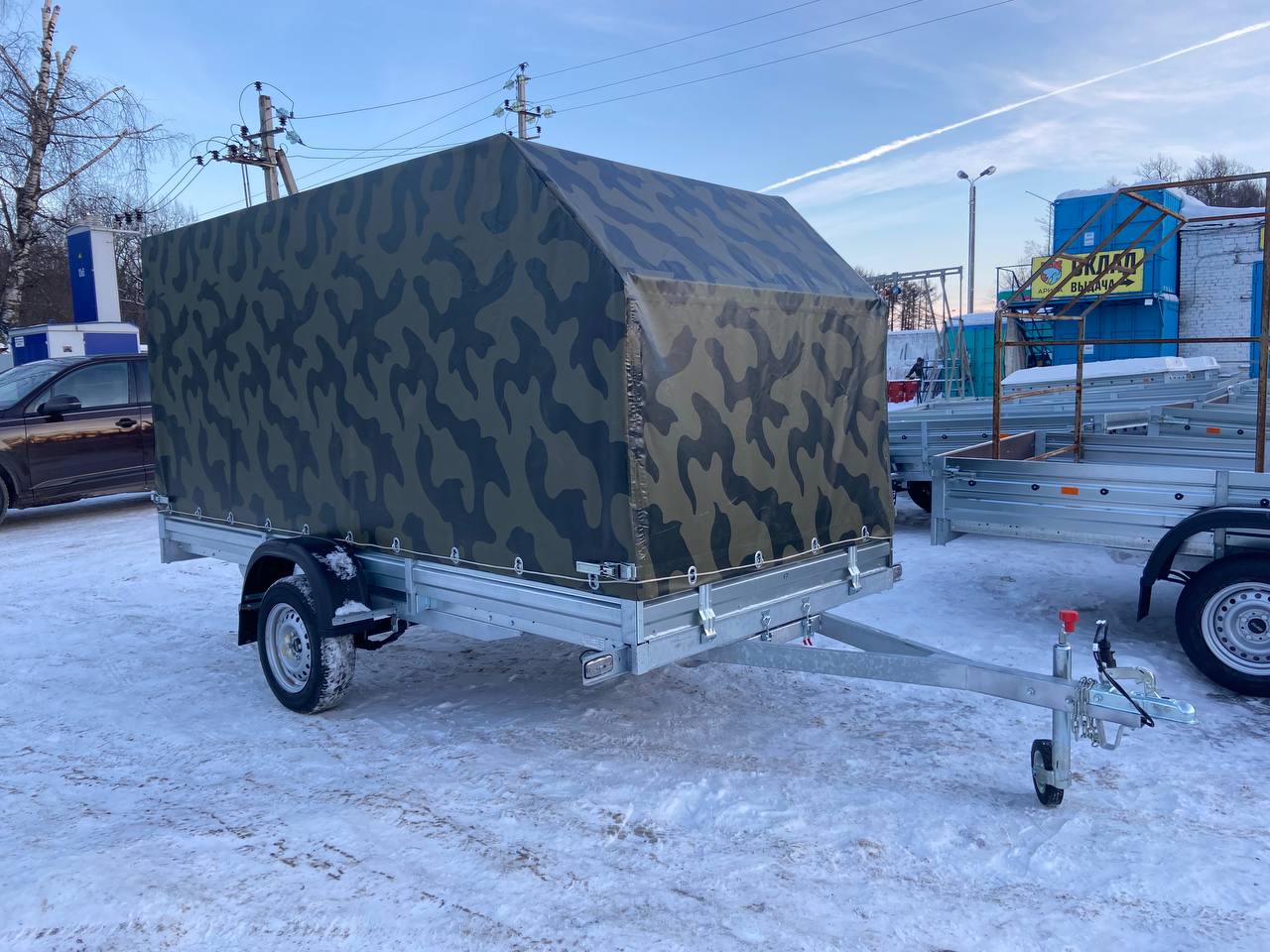 Прицеп для снегохода с ЕВРО тентом камуфляж