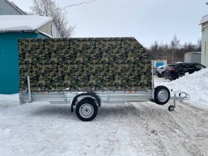 Тент КАМУФЛЯЖ под скобы для прицепа 351515С МЗСА 817717 исп.022, 817732 исп.022 Н1500 мм, под СКОБЫ+ТРОС Угол скоса - 45° (Нужна установка скоб!!!)