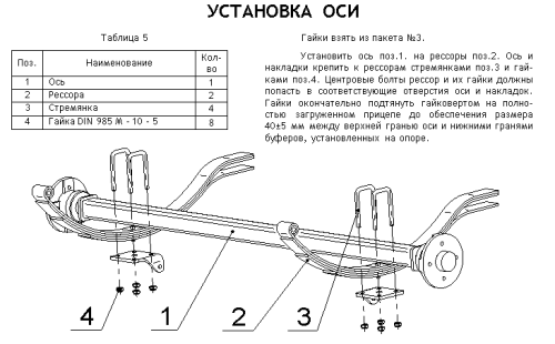 Ось 1800 кг для рессорной подвески прицепа с тормозом